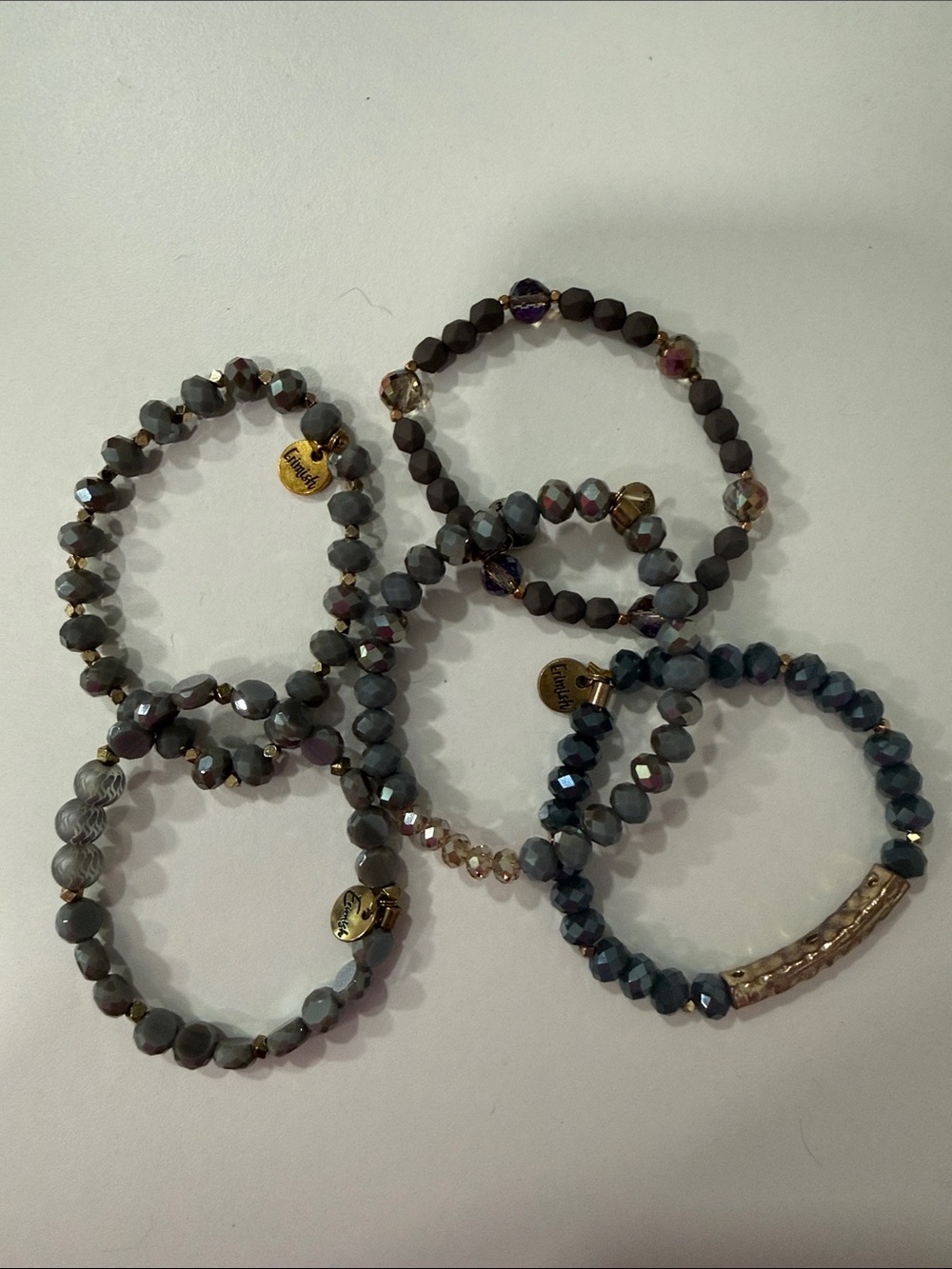 Erimish Gray and Iridescent Beaded Stretch Bracelet Set